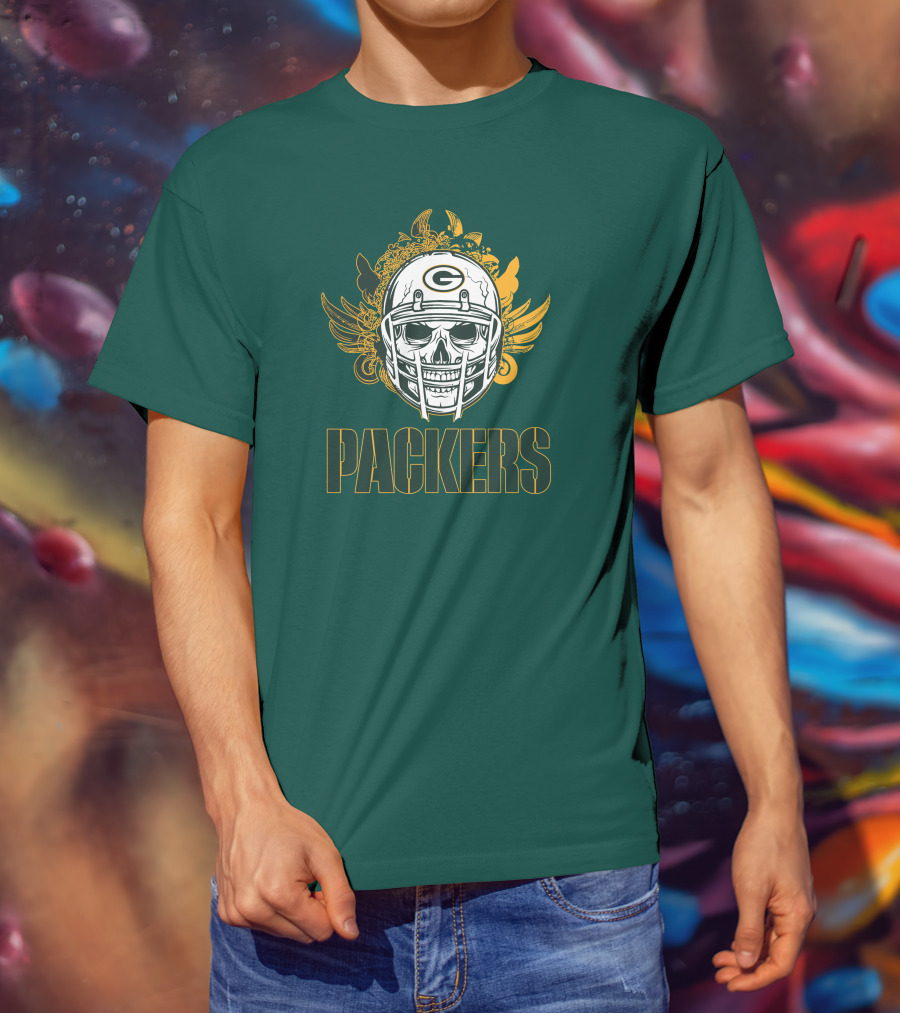 Packers Skull Helmet With Green Bay Logo Elements T-Shirt