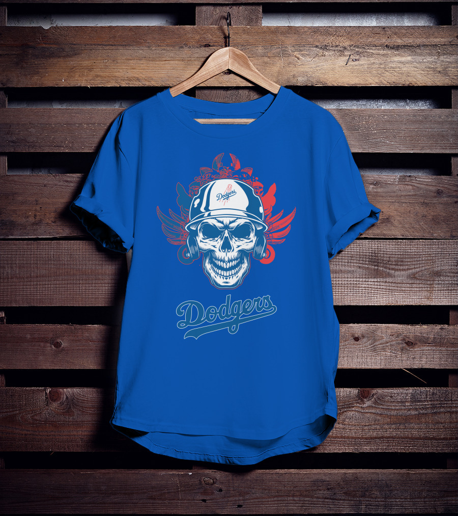 Dodgers Skull With Wings And Helmet T-Shirt