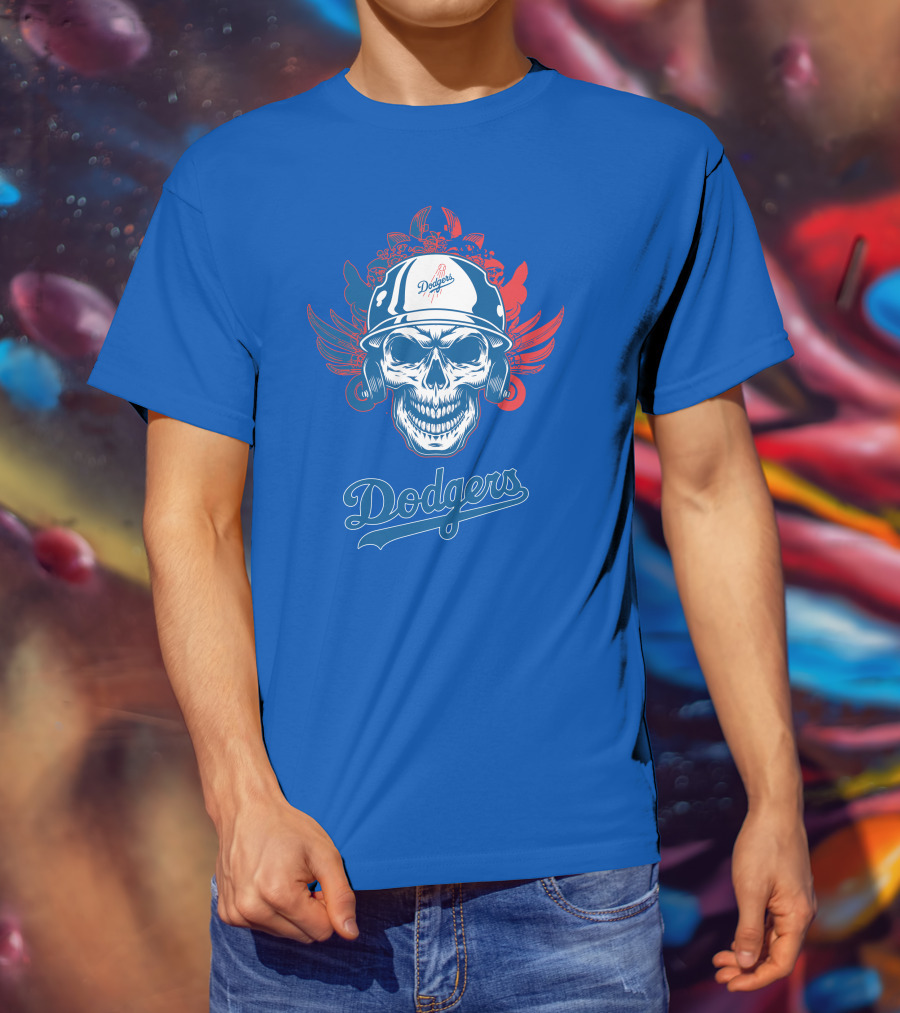 Dodgers Skull With Wings And Helmet T-Shirt