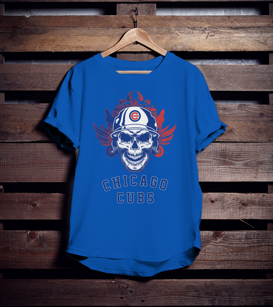 Chicago Cubs Skull Logo With Helmet And Wings T-Shirt