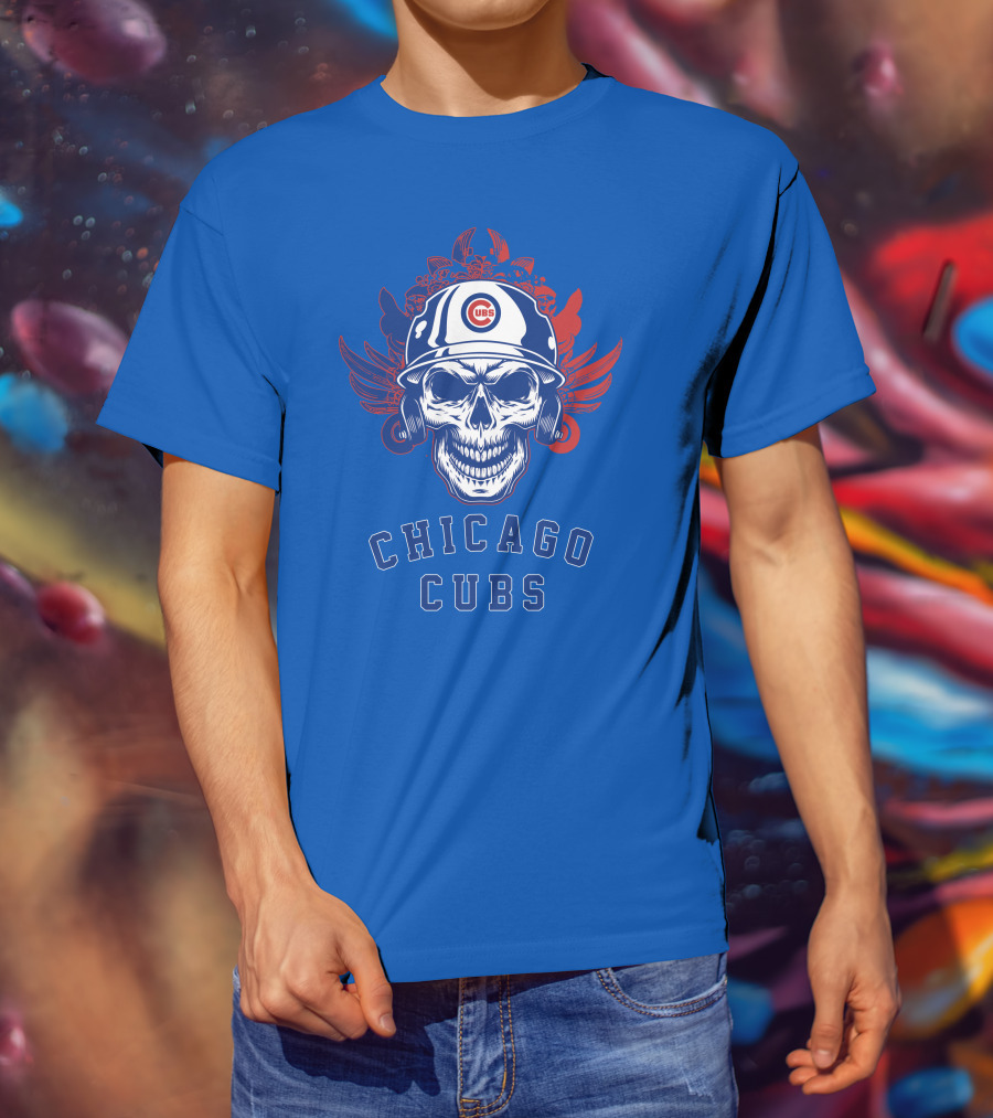 Chicago Cubs Skull Logo With Helmet And Wings T-Shirt