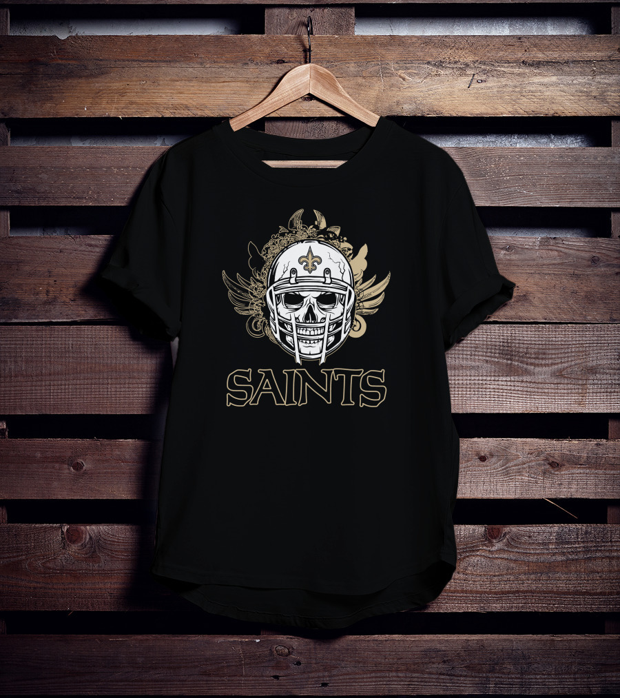 New Orleans Saints Skull Helmet Fleur-de-Lis Wings T-Shirt