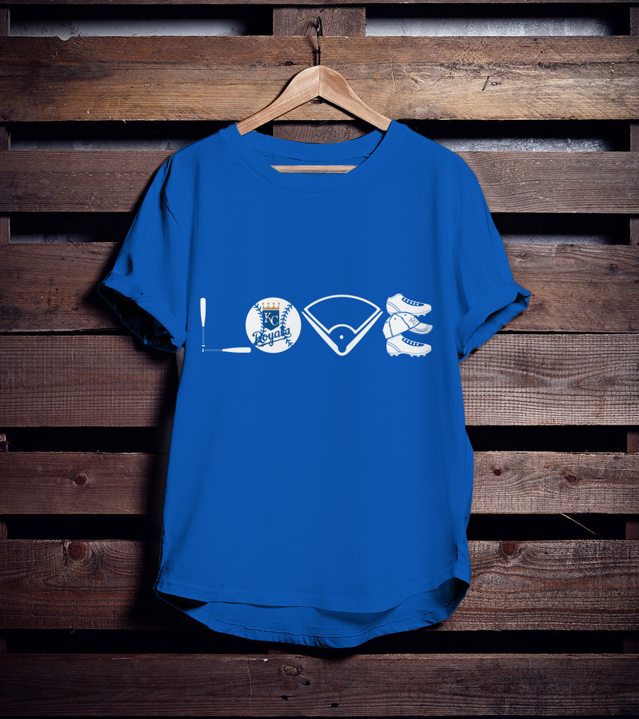 Love Kansas City Royals Baseball Bat Ball Home Plate Cleats T-Shirt