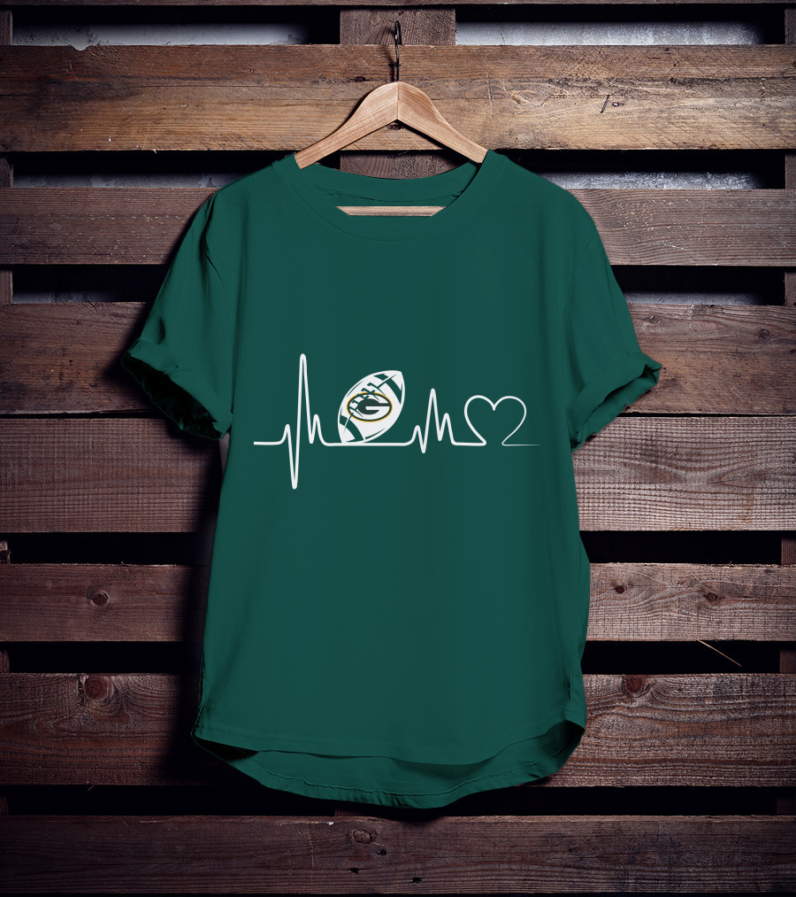 Green Bay Packers Heartbeat ECG Line Football Love T-Shirt