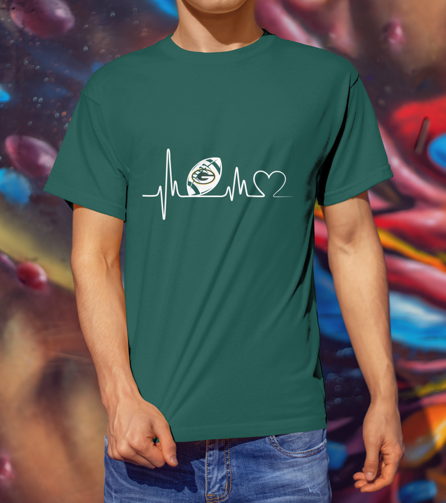 Green Bay Packers Heartbeat ECG Line Football Love T-Shirt