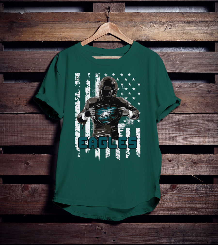 Philadelphia Eagles Football Hero With American Flag Background T-Shirt