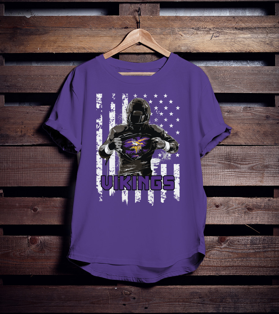 Minnesota Vikings Superhero Player American Flag T-Shirt