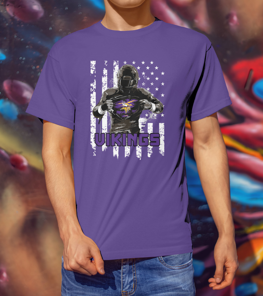 Minnesota Vikings Superhero Player American Flag T-Shirt