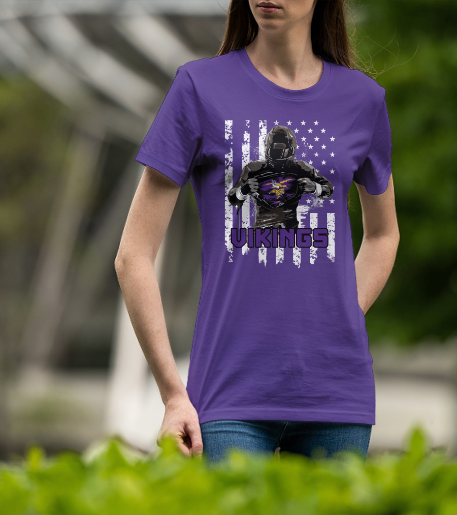 Minnesota Vikings Superhero Player American Flag T-Shirt