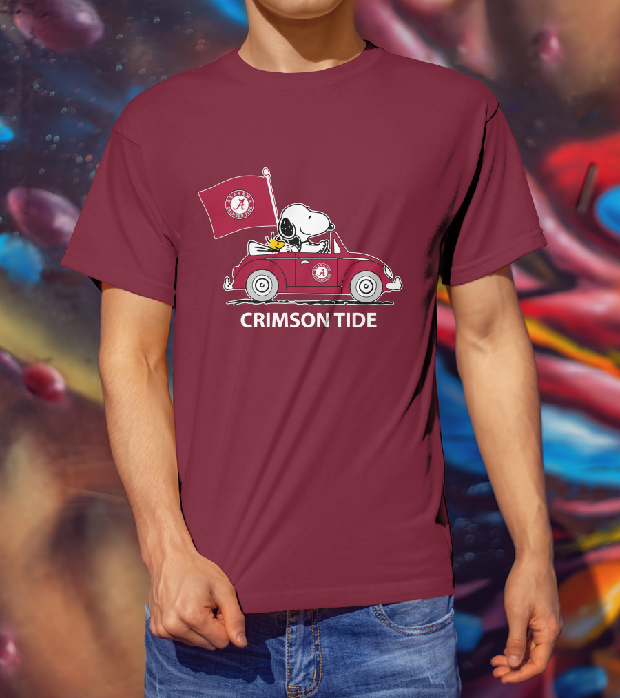 Alabama Crimson Tide Snoopy Woodstock Driving Car T-Shirt