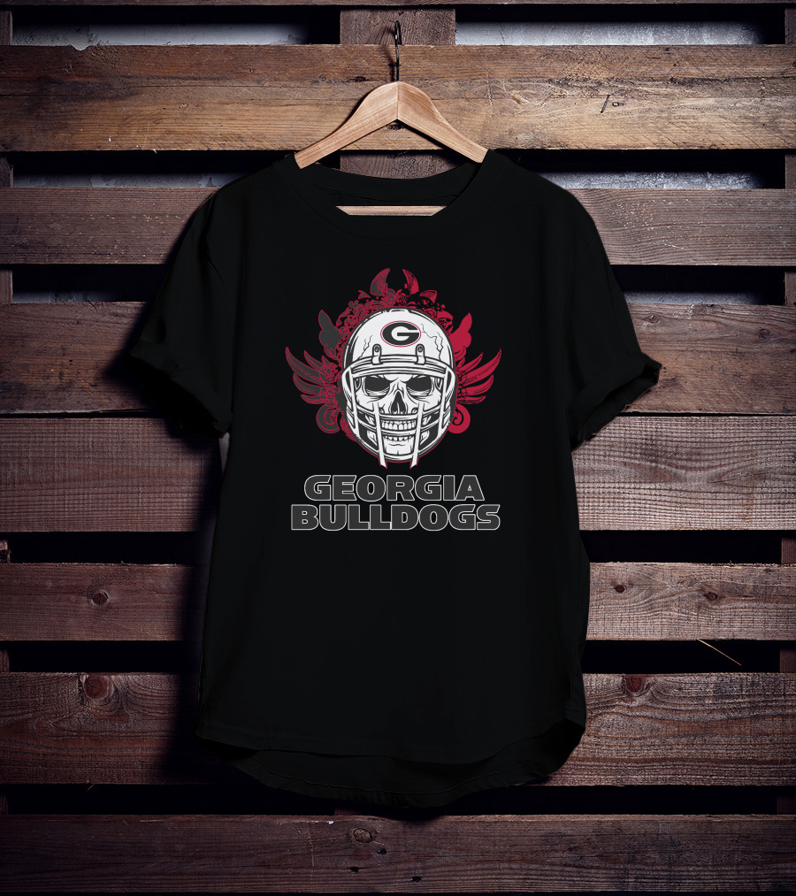 Georgia Bulldogs Skull Football Helmet With Red Wings T-Shirt
