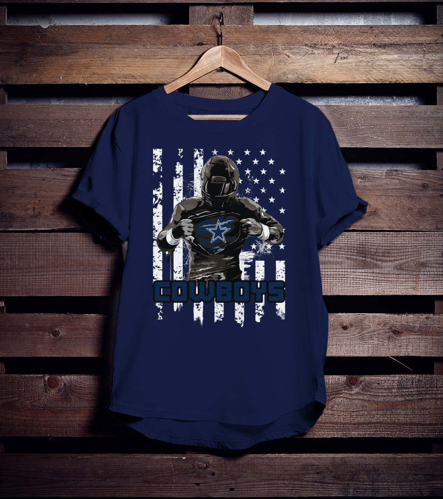 Cowboys Star Emblem On Player American Flag Background T-Shirt