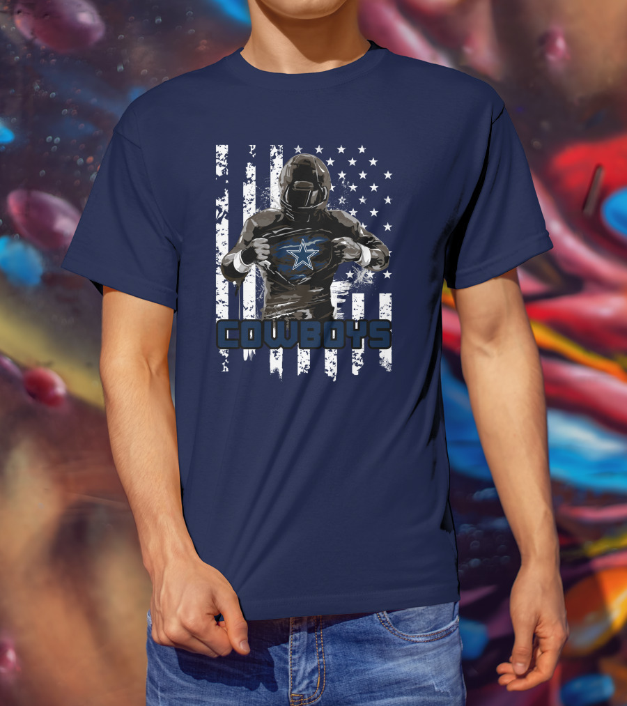 Cowboys Star Emblem On Player American Flag Background T-Shirt