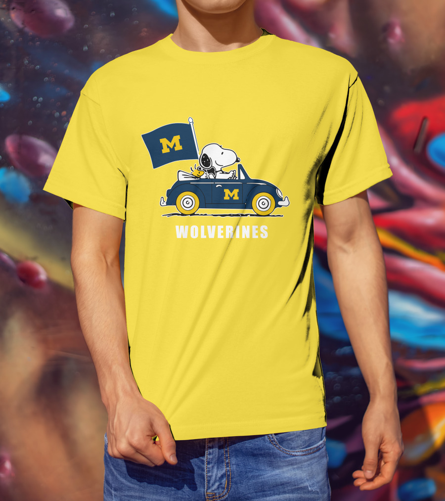 Michigan Wolverines Snoopy Driving With Flag T-Shirt