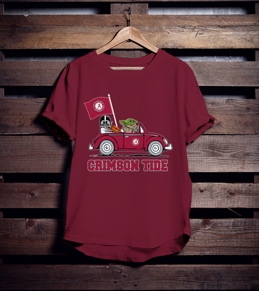 Alabama Crimson Tide Darth Vader Baby Yoda Car Riding Star Wars Football T-Shirt
