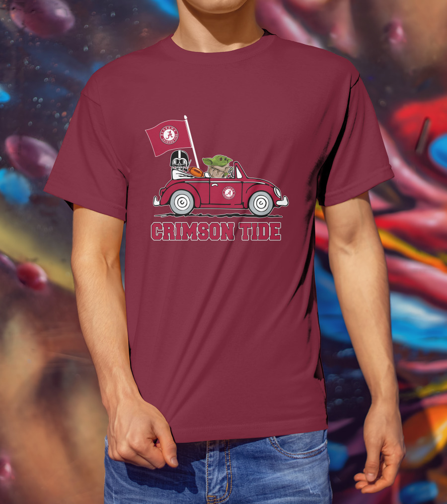 Alabama Crimson Tide Darth Vader Baby Yoda Car Riding Star Wars Football T-Shirt