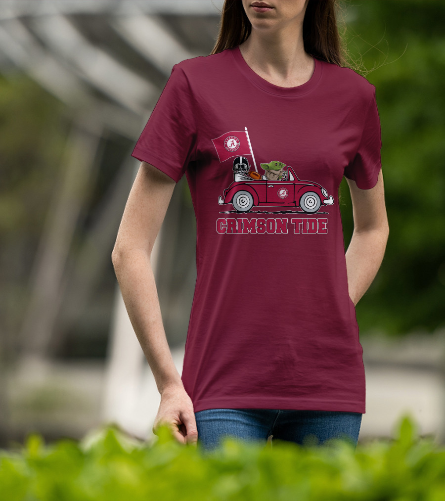 Alabama Crimson Tide Darth Vader Baby Yoda Car Riding Star Wars Football T-Shirt