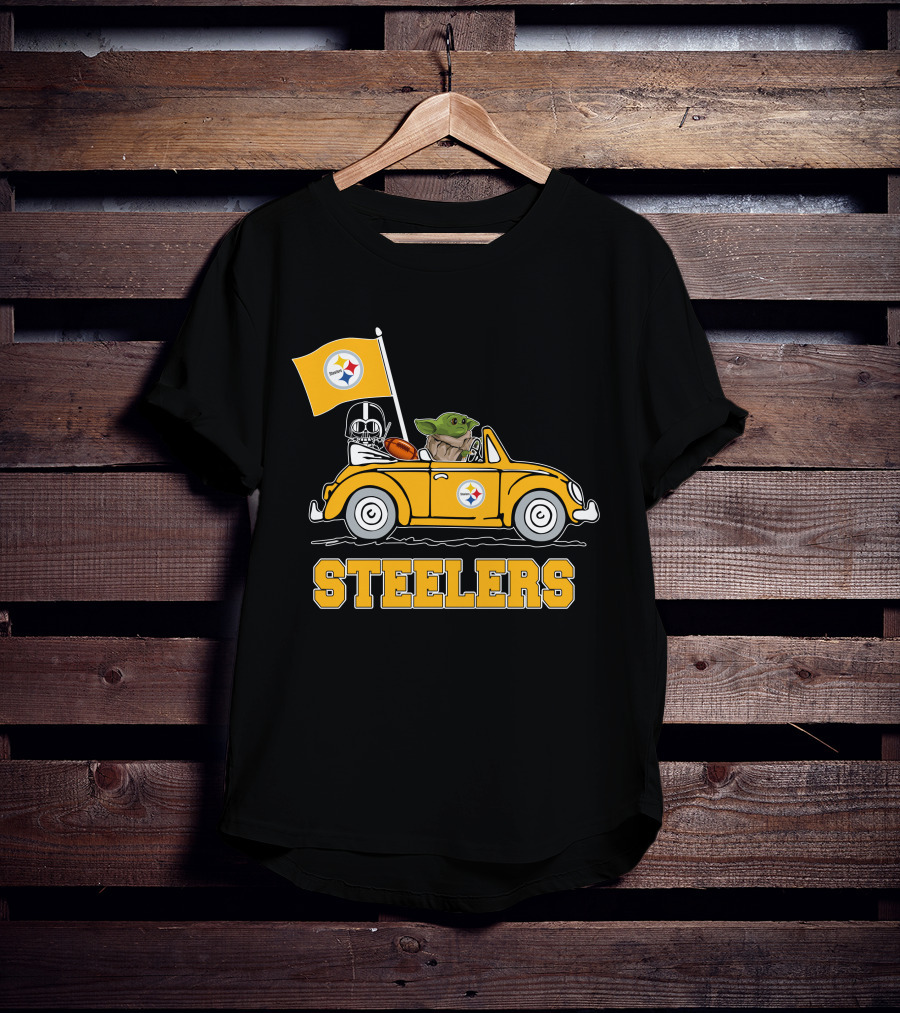 Pittsburgh Steelers Darth Vader Baby Yoda Driving Steelers Car T-Shirt