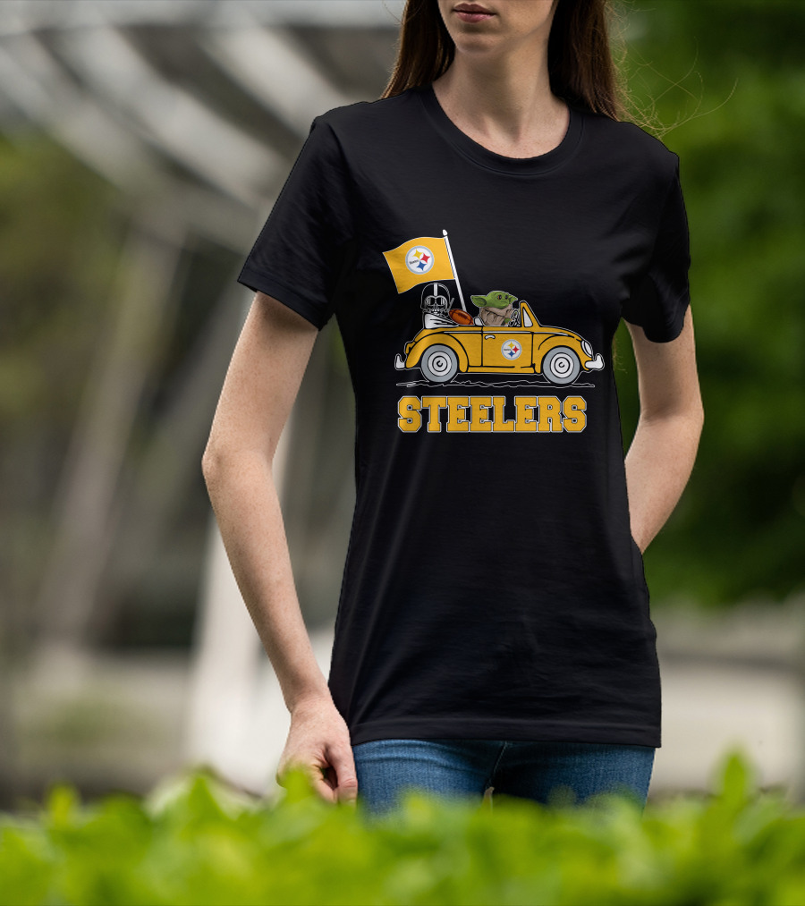 Pittsburgh Steelers Darth Vader Baby Yoda Driving Steelers Car T-Shirt
