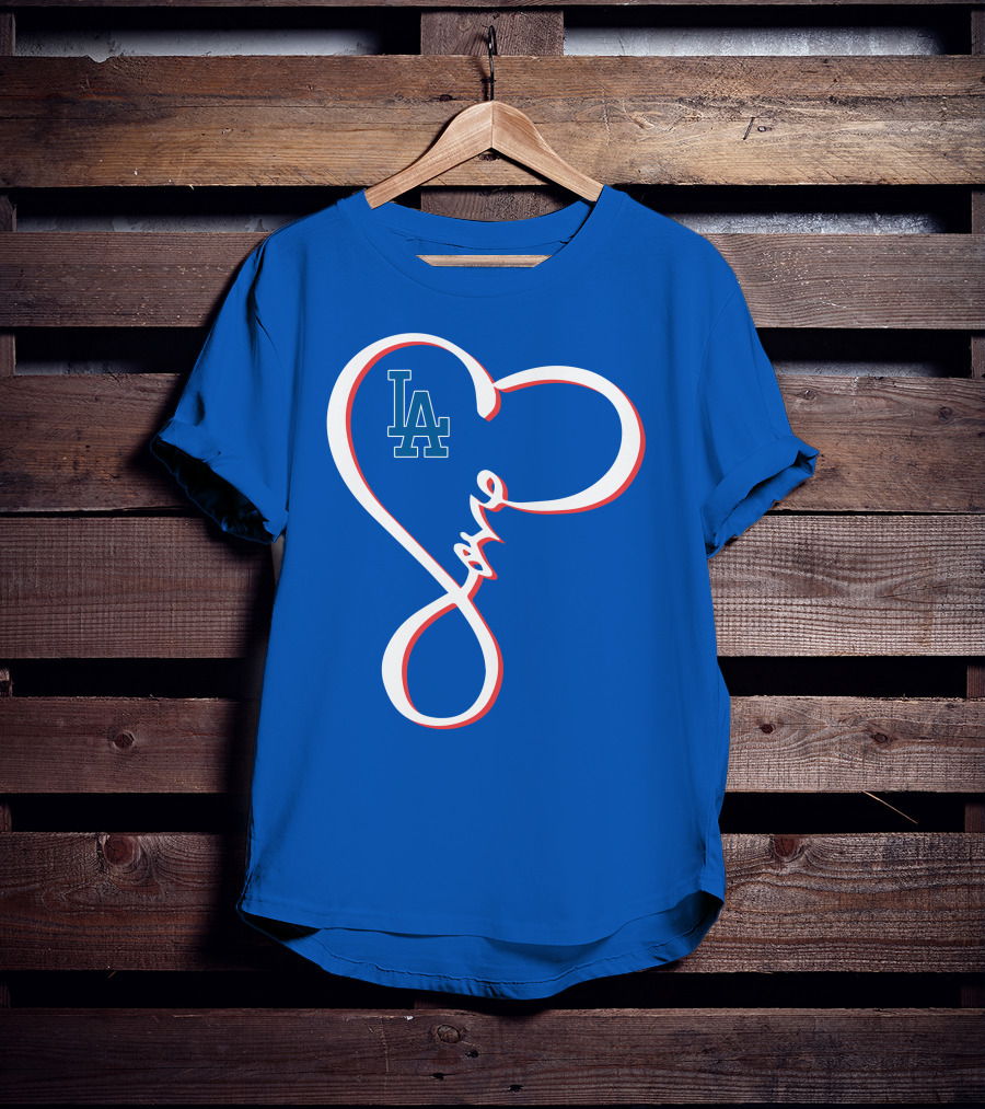 LA Dodgers Love Script With Heart-Shaped T-Shirt