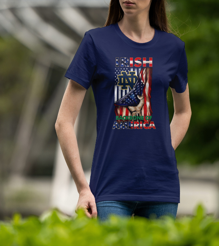 Notre Dame Fighting Irish Nd Logo Backbone Of America Flag T-Shirt