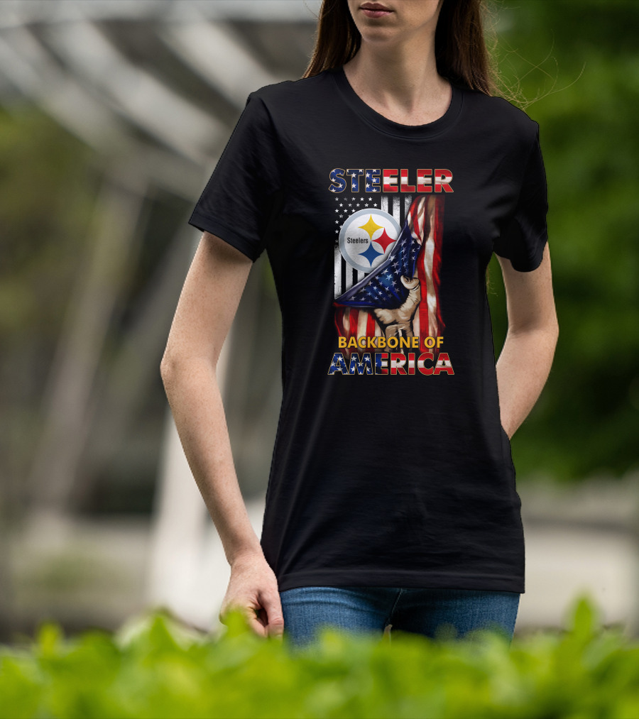 Steelers Backbone Of America American Flag Football Fan Pride T-Shirt