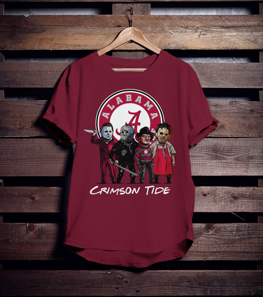 Alabama Crimson Tide Halloween The Slasher Squad Teams Freddy Jason Michael Myers T-Shirt