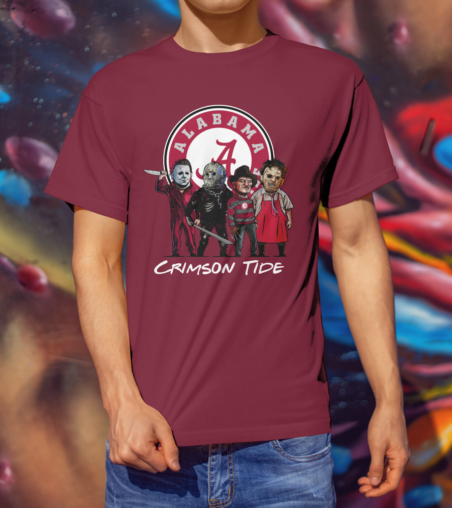 Alabama Crimson Tide Halloween The Slasher Squad Teams Freddy Jason Michael Myers T-Shirt