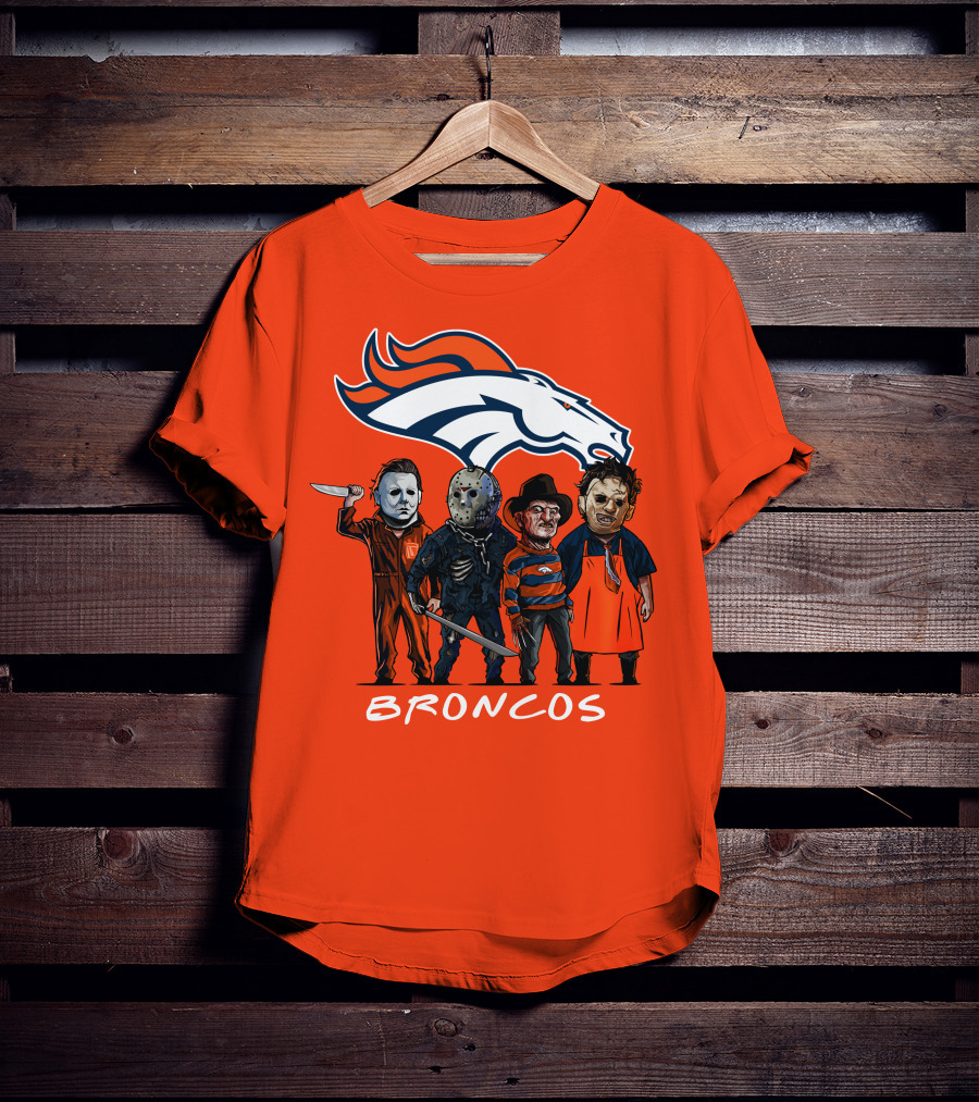 Broncos Halloween Slasher Squad Denver Team Horror Icons T-Shirt