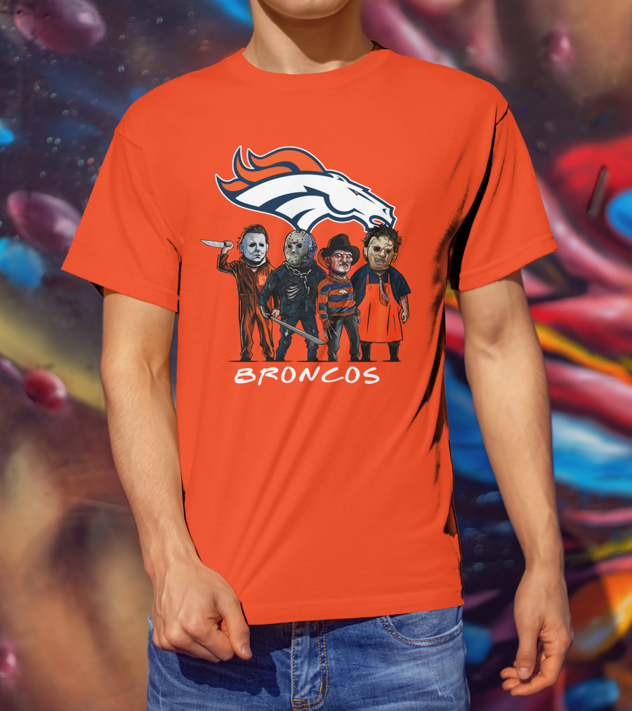 Broncos Halloween Slasher Squad Denver Team Horror Icons T-Shirt