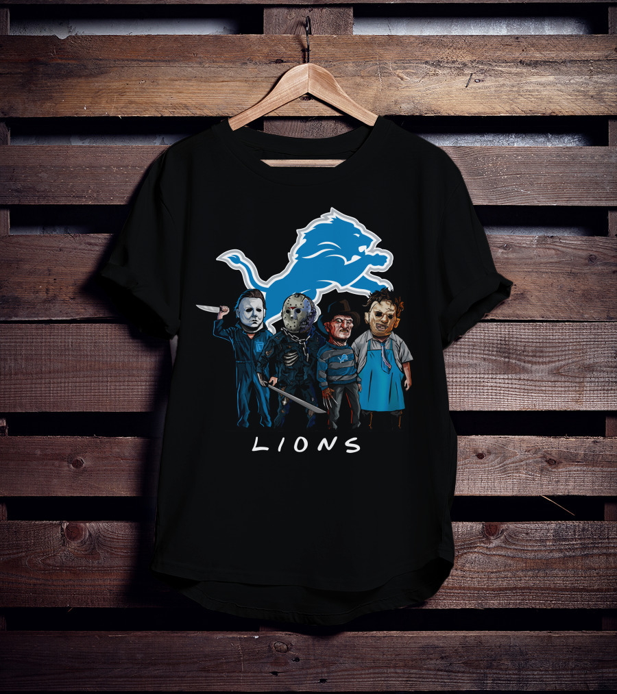 Detroit Lions Halloween Horror Characters Team Squad T-Shirt
