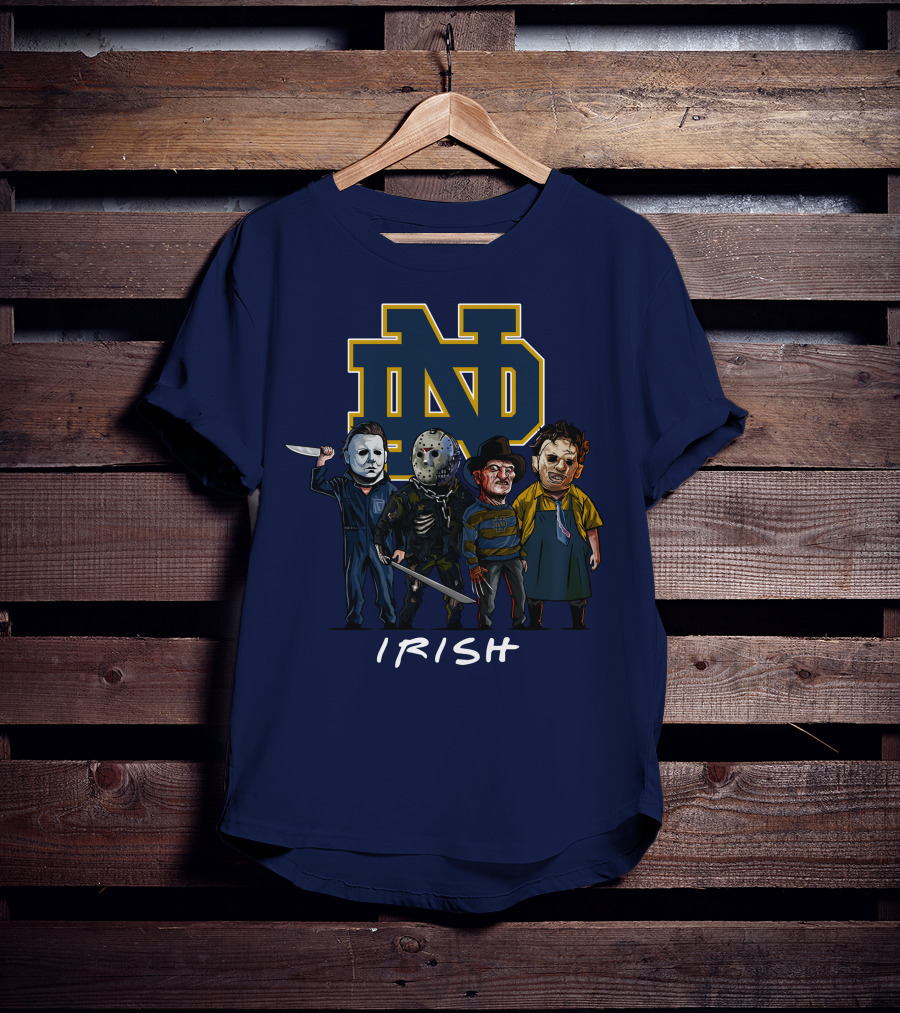 Notre Dame Fighting Irish Halloween With Famous Horror Slasher Characters T-Shirt