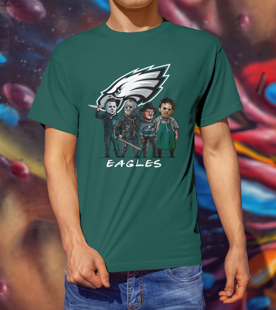 Philadelphia Eagles Halloween The Slasher Squad Horror Team Characters T-Shirt