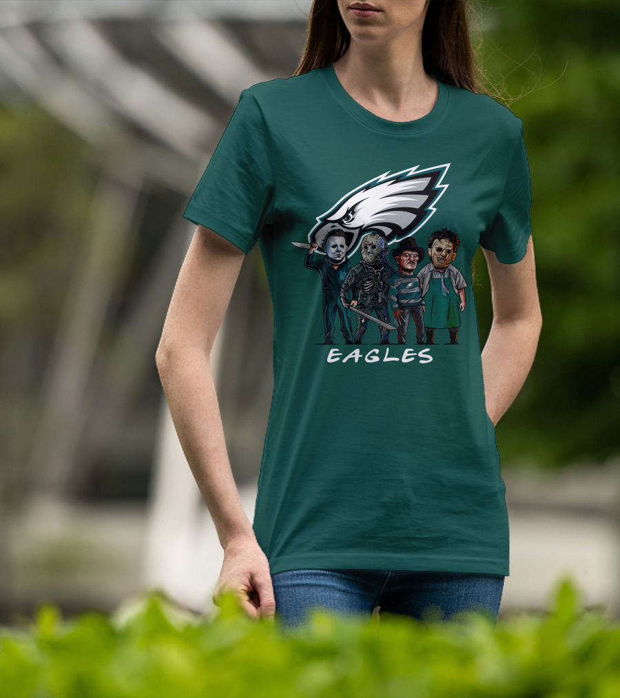 Philadelphia Eagles Halloween The Slasher Squad Horror Team Characters T-Shirt