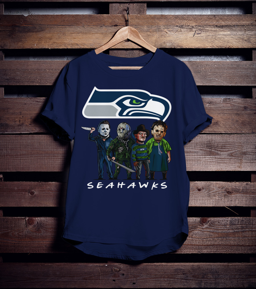 Seattle Seahawks Halloween The Slasher Squad Teams Horror Characters T-Shirt