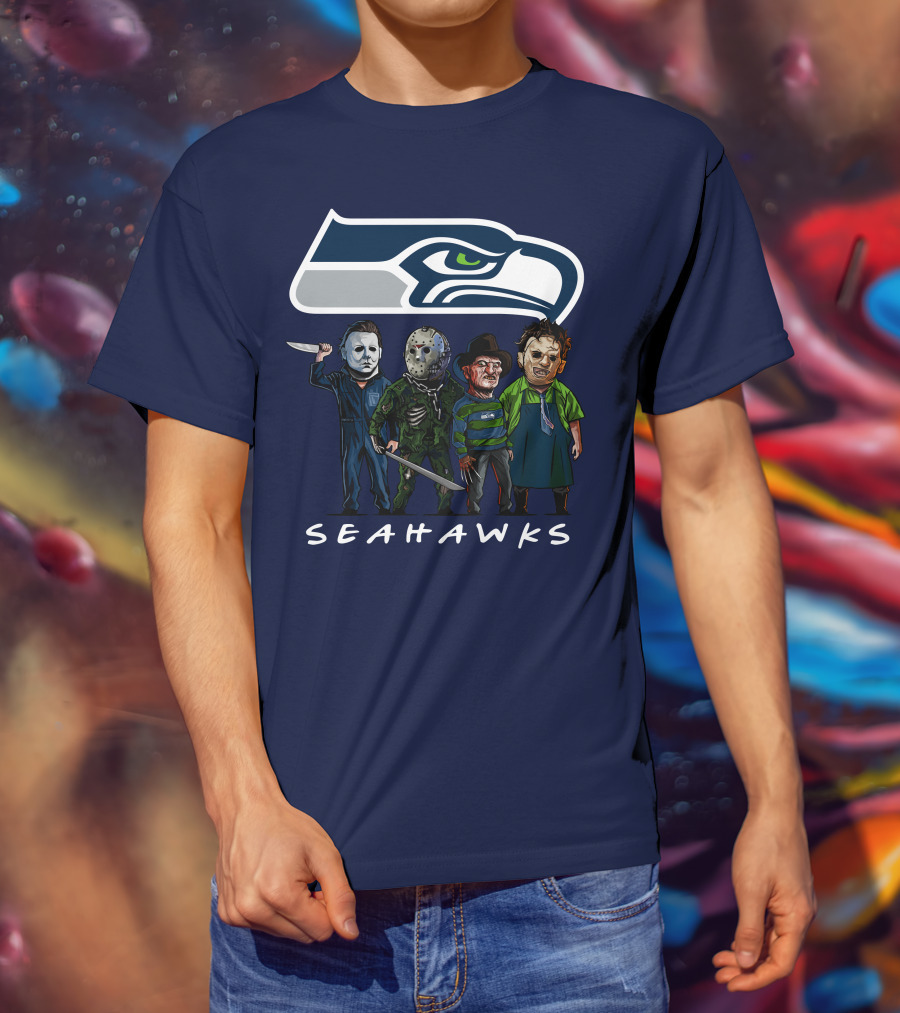 Seattle Seahawks Halloween The Slasher Squad Teams Horror Characters T-Shirt