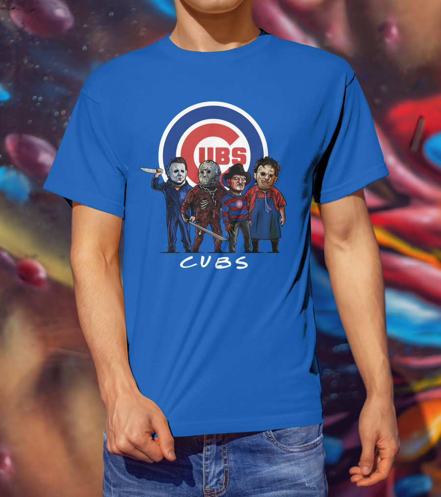 Chicago Cubs Halloween Slasher Squad Featuring Iconic Horror Characters T-Shirt