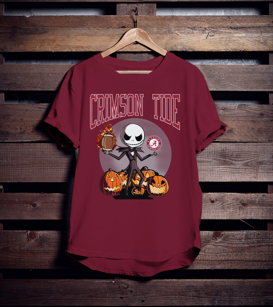 Crimson Tide Alabama Jack Skellington Halloween Football Pumpkins T-Shirt