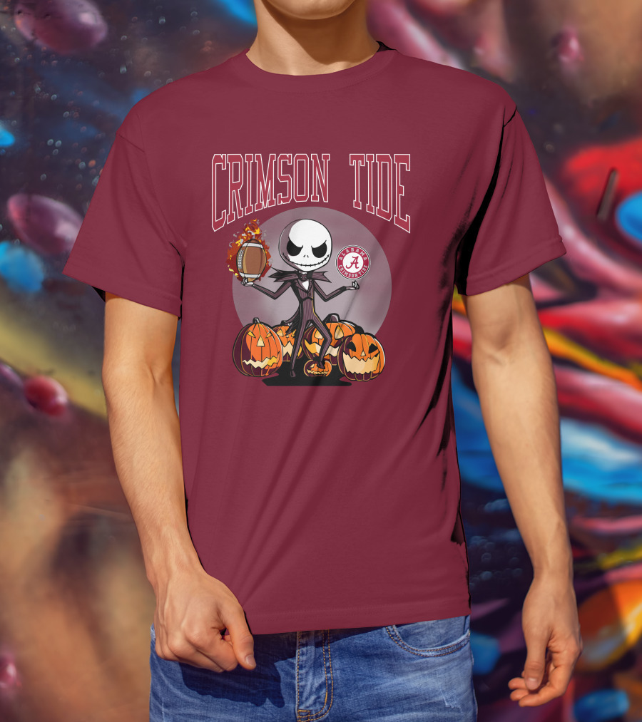 Crimson Tide Alabama Jack Skellington Halloween Football Pumpkins T-Shirt
