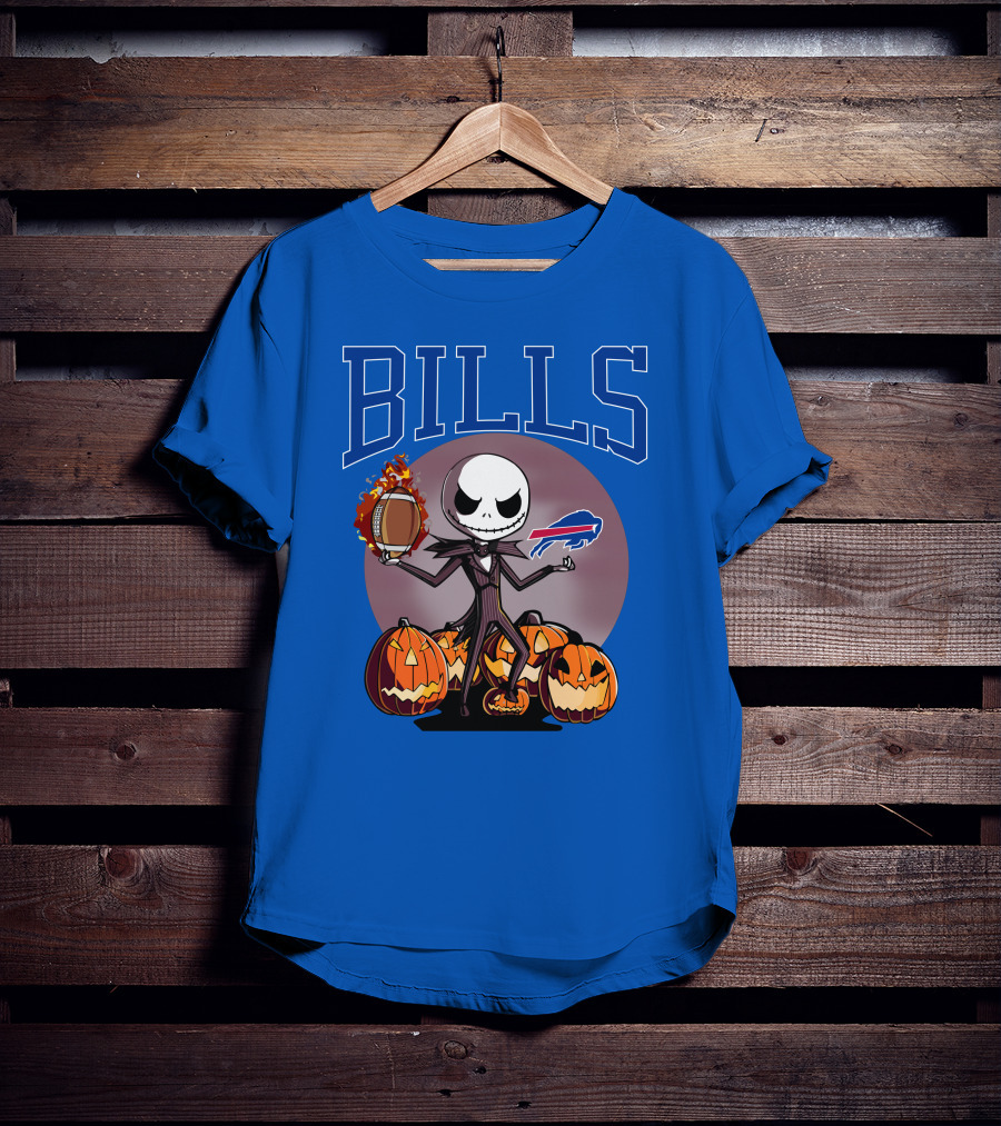 Buffalo Bills Jack Skellington Halloween Football Pumpkins T-Shirt