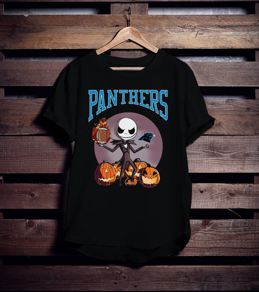 Panthers Jack Skellington Halloween Pumpkins Football T-Shirt