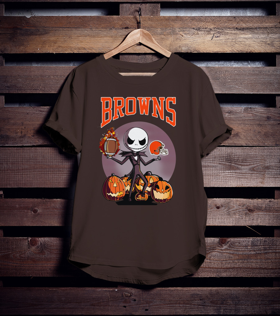 Browns Jack Skellington Cleveland Halloween Football Pumpkins T-Shirt