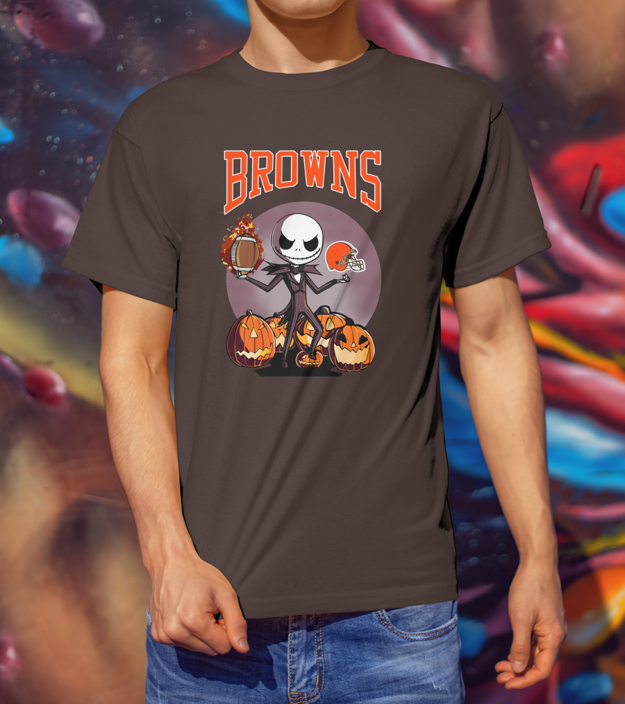 Browns Jack Skellington Cleveland Halloween Football Pumpkins T-Shirt