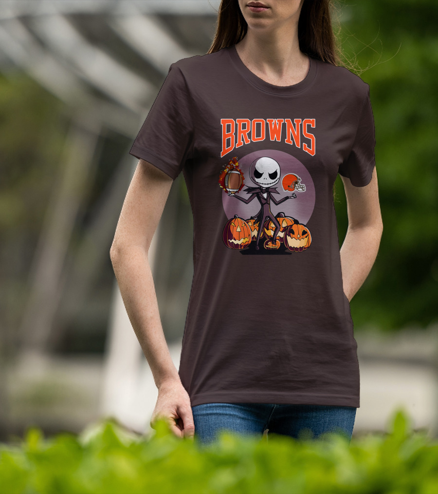Browns Jack Skellington Cleveland Halloween Football Pumpkins T-Shirt