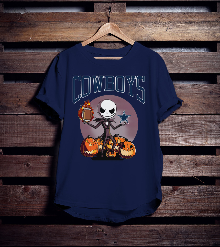 Cowboys Jack Skellington Halloween Football Pumpkins T-Shirt