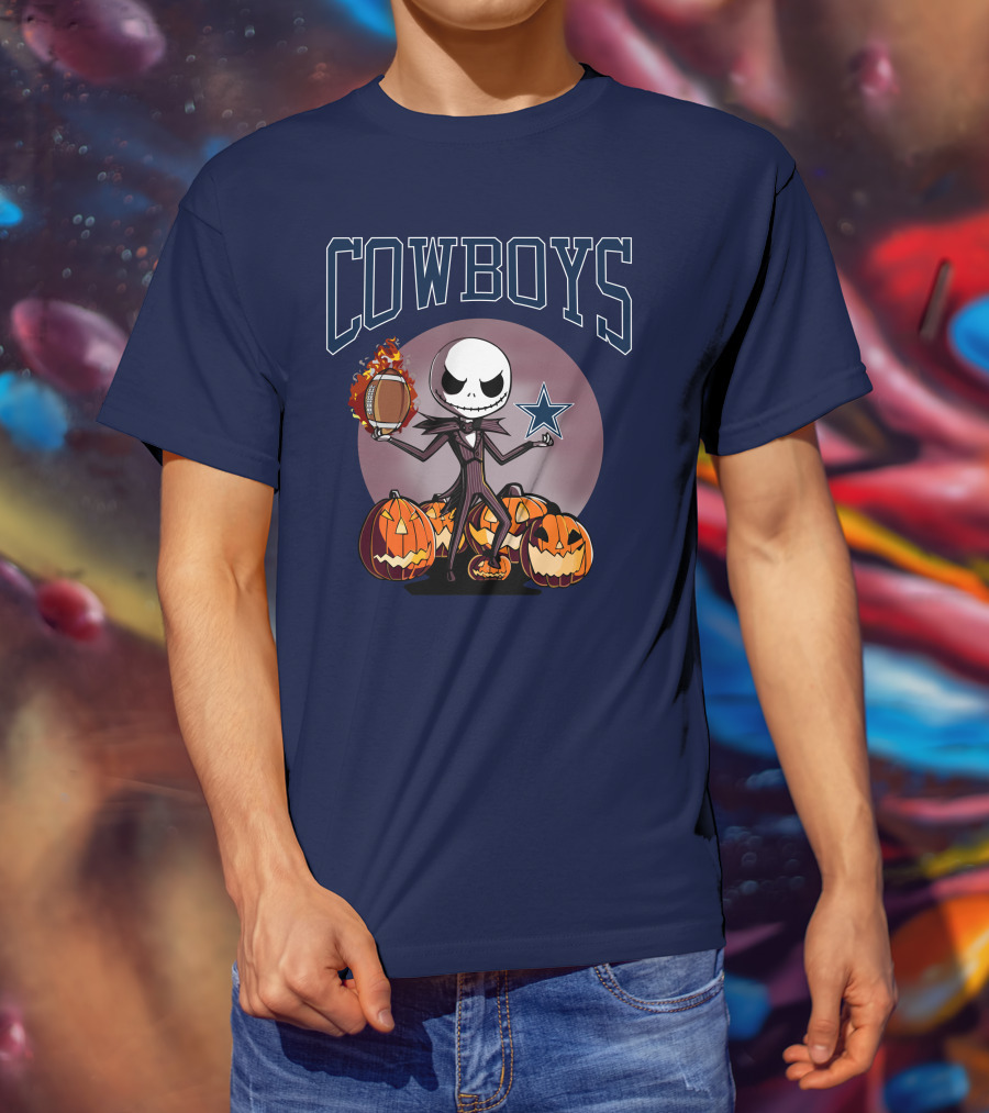 Cowboys Jack Skellington Halloween Football Pumpkins T-Shirt