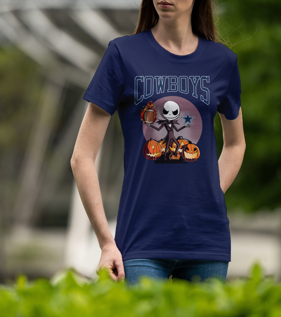 Cowboys Jack Skellington Halloween Football Pumpkins T-Shirt