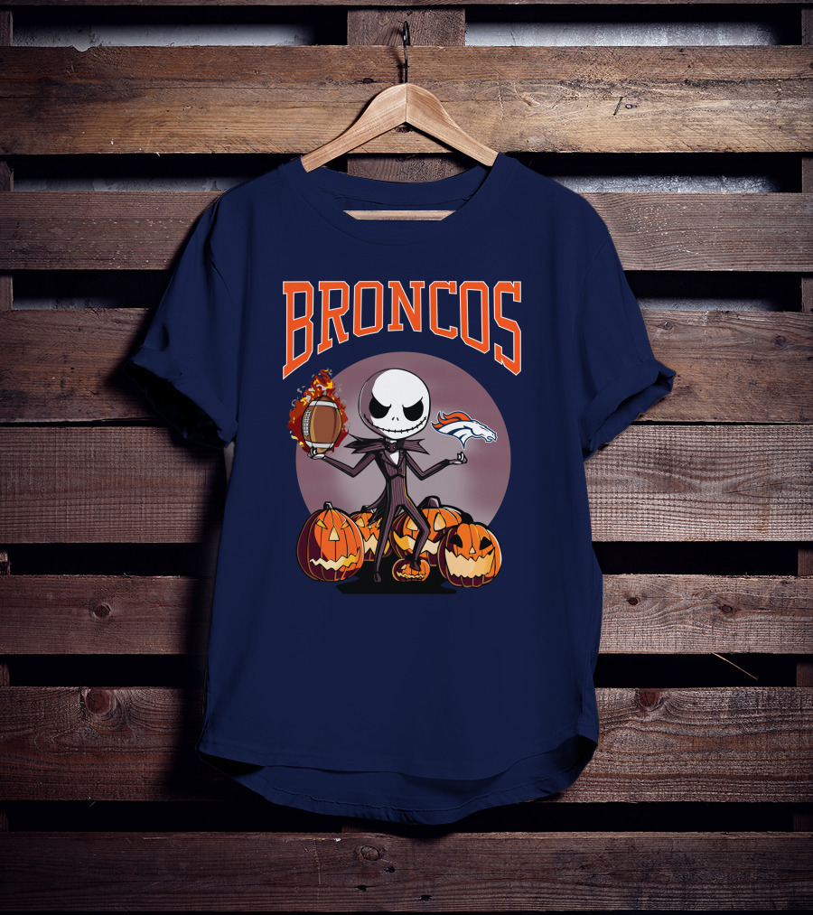 Broncos Jack Skellington Halloween Denver Football Pumpkins T-Shirt