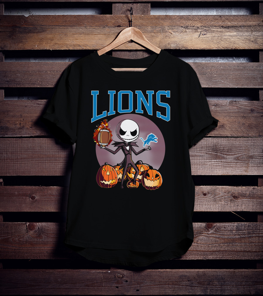 Lions Jack Skellington Detroit Halloween Football Pumpkins T-Shirt