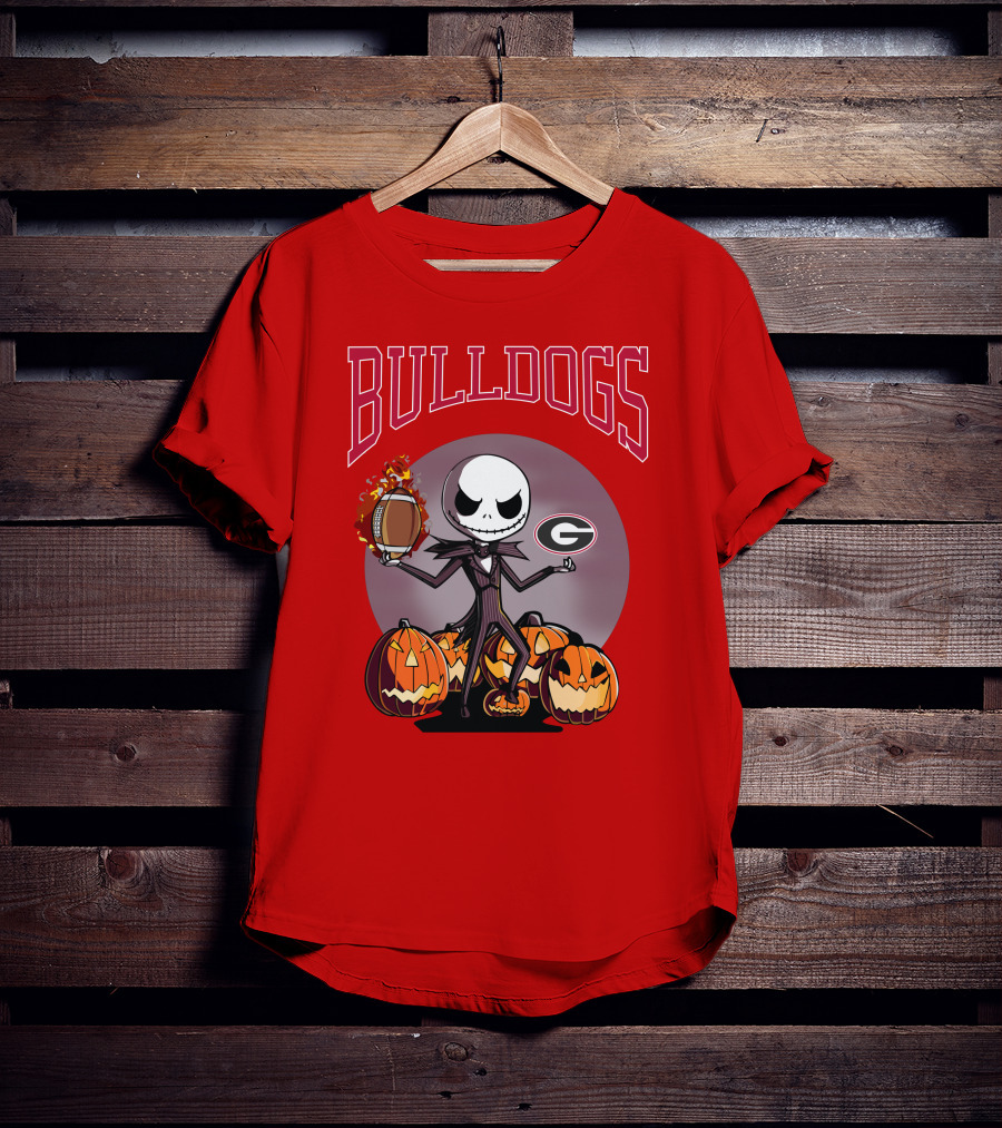 Georgia Bulldogs Jack Skellington Pumpkin Football Halloween T-Shirt